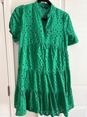 Green Eyelet Midi Dress